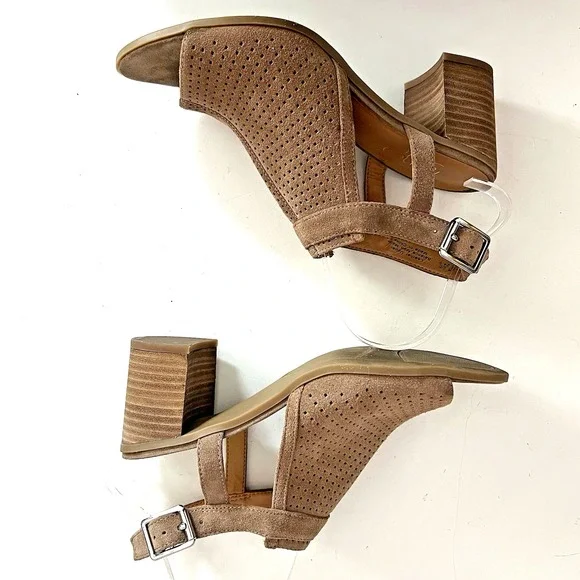 Franco Sarto Harlet 2 Sandals Women 7.5 M Leather Suede Beige Open Heels Toe - Picture 5 of 8